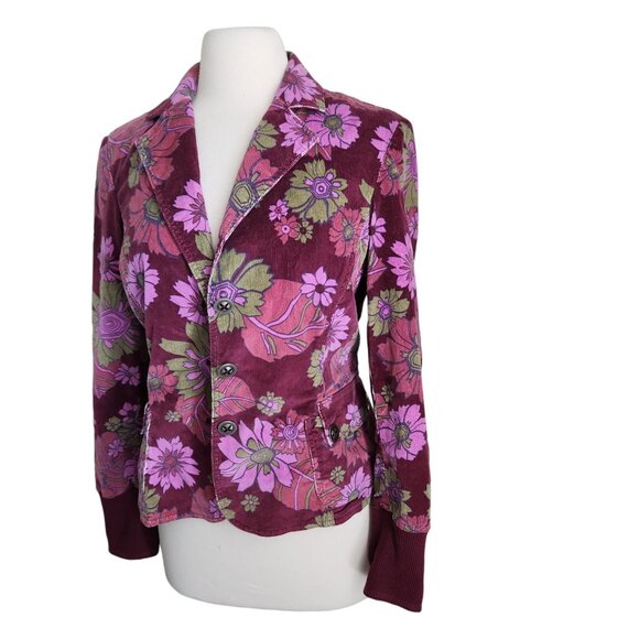 Y2K Funky Corduroy‎ blazer Jacket Women's 6 Velvet 70s Style Retro Hippie Floral - Picture 1 of 16